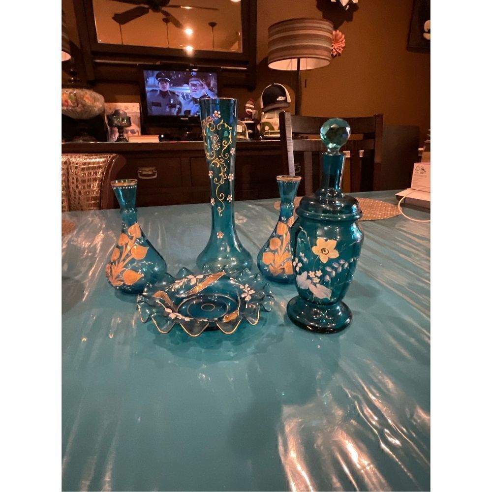 Victorian Blue Gilt Vases 